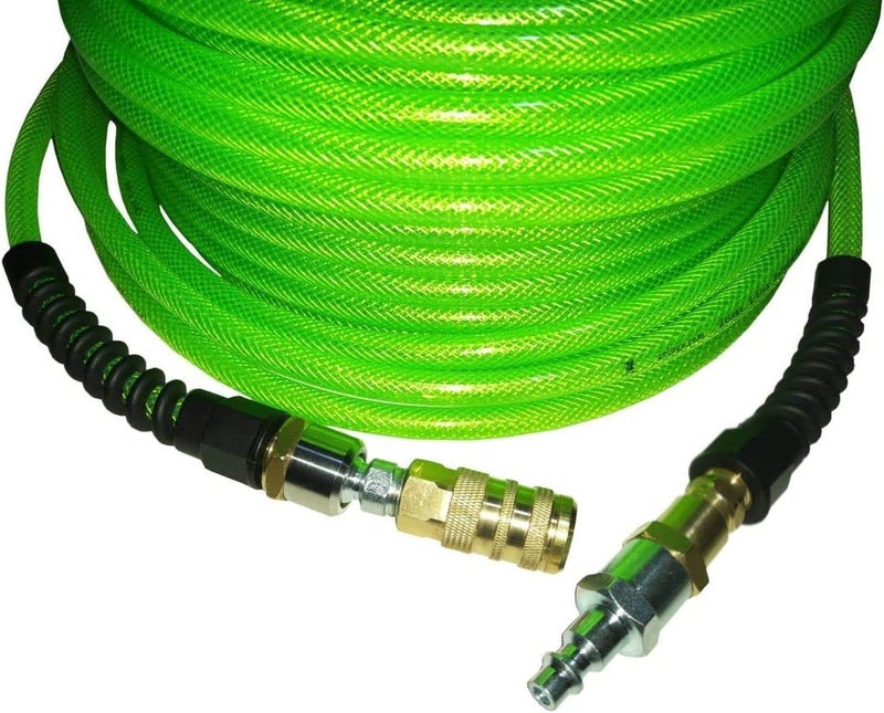 Zeluga Z-Flex Industrial Interchange with Ball Coupler and Air Safety Plug Reinforced Polyurethane Air Hose 300 PSI (Transparent Green, 1/4in. x 100ft.) - Image 3